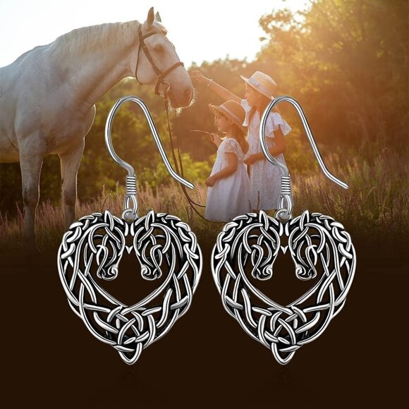 Sterling Silver Celtic Horse Earrings Dangle Gift for Women Casual Wear - Picture 7 of 8